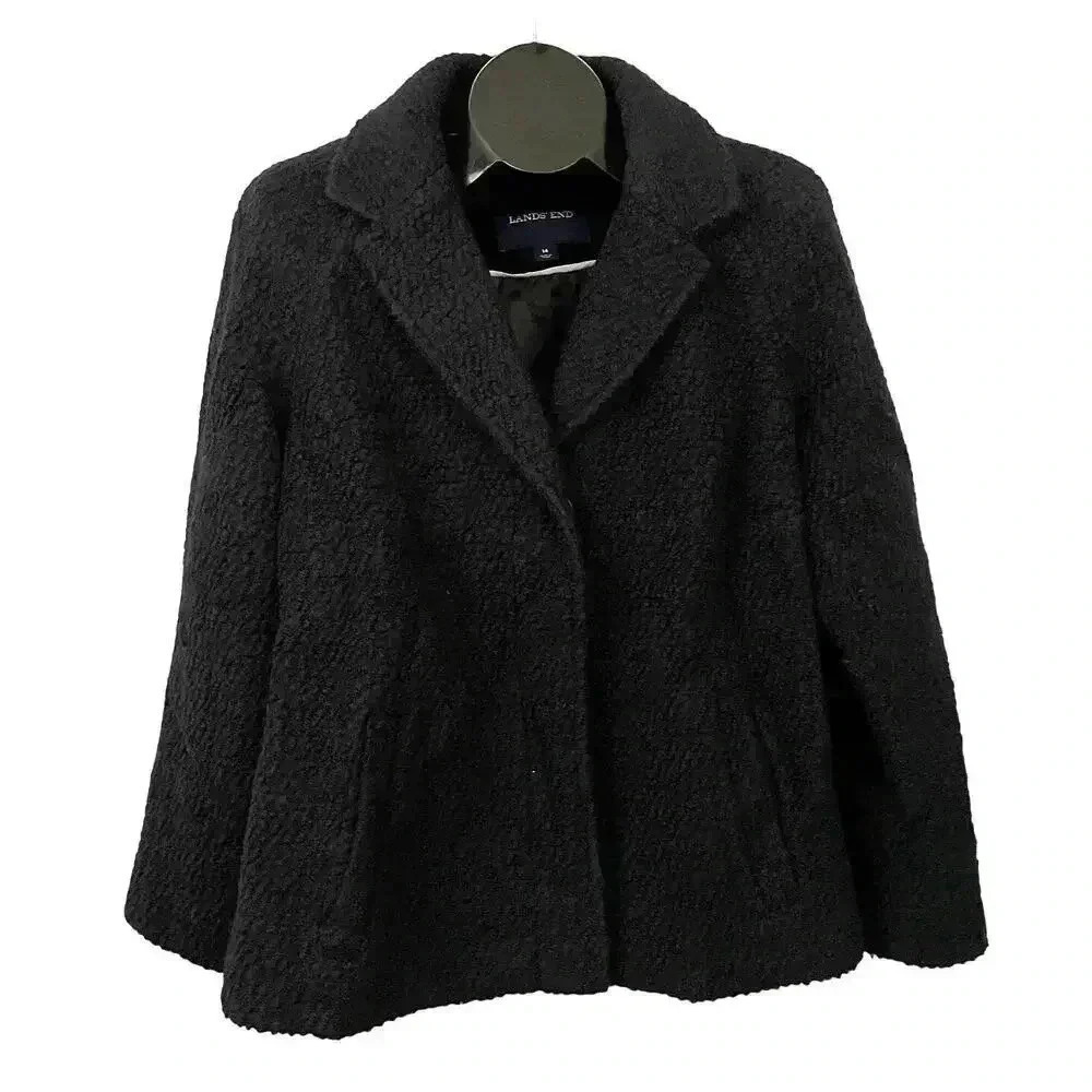 Lands' End Black Jacket Coat Blazer Wool Blend Sz 14‎ Lined
